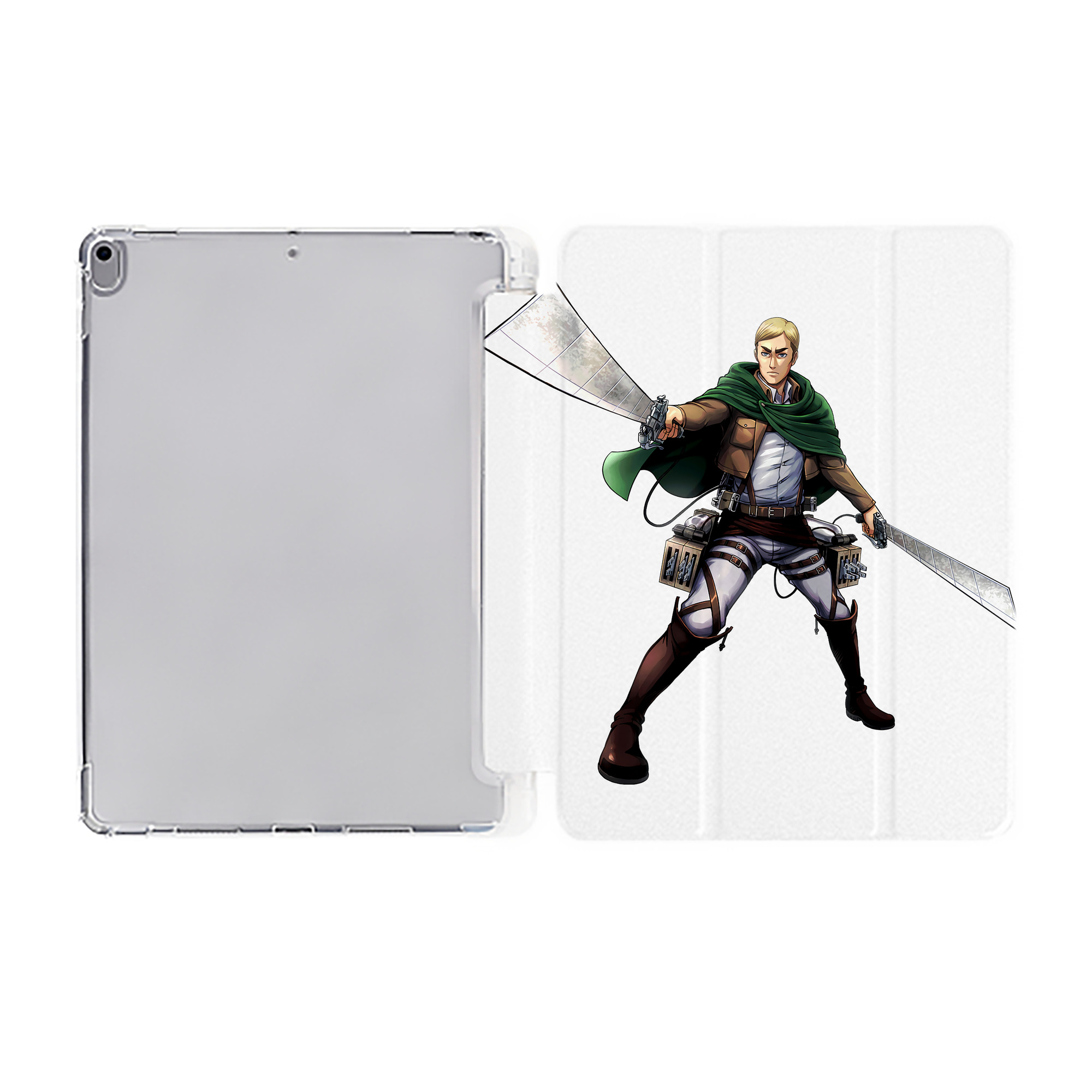（画像用） 進撃の巨人 エルヴィン・スミス Attack on Titan Erwin Smith IPad ケース ペン収納付き 三つ折りスタンド PUレザー×シリコン 対応機種9.5/10.5/10.9インチ